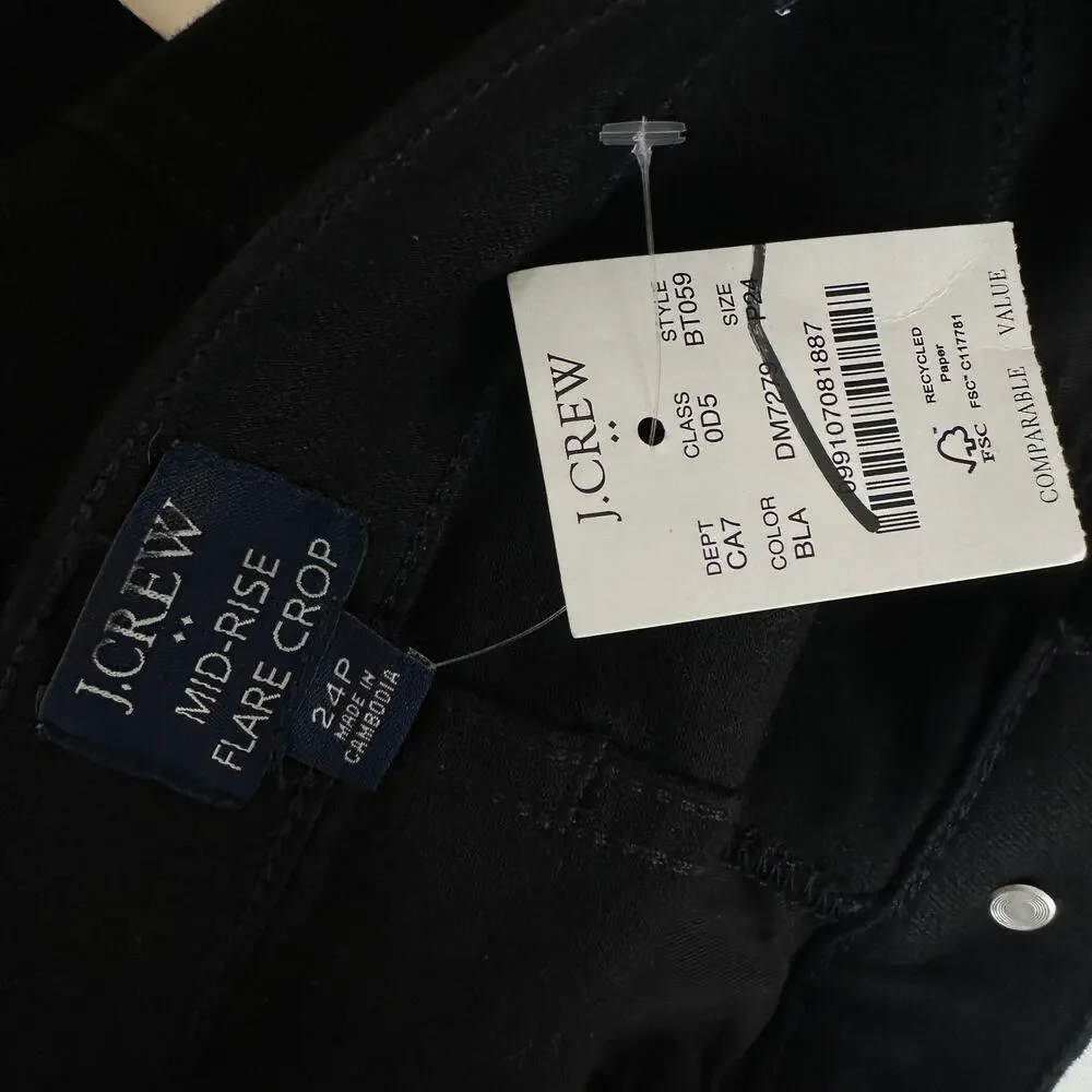 J.Crew Petite Flare Crop Jean All Day Stretch Black Mid Rise Classic US 24P NWT